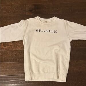 White Crewneck Sweater with Seaside Print